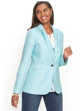 Talbots Plus Womens Blazer jacket size 16W Light Blue Linen New $189